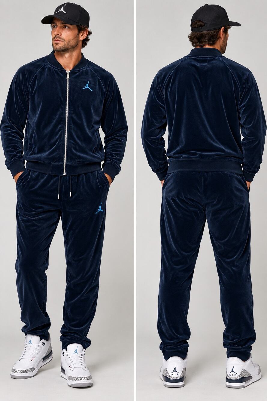 Nike Air Jordan Men’s XXL
Velour Tracksuit Jacket Pants 2 Piece Set Navy Blue